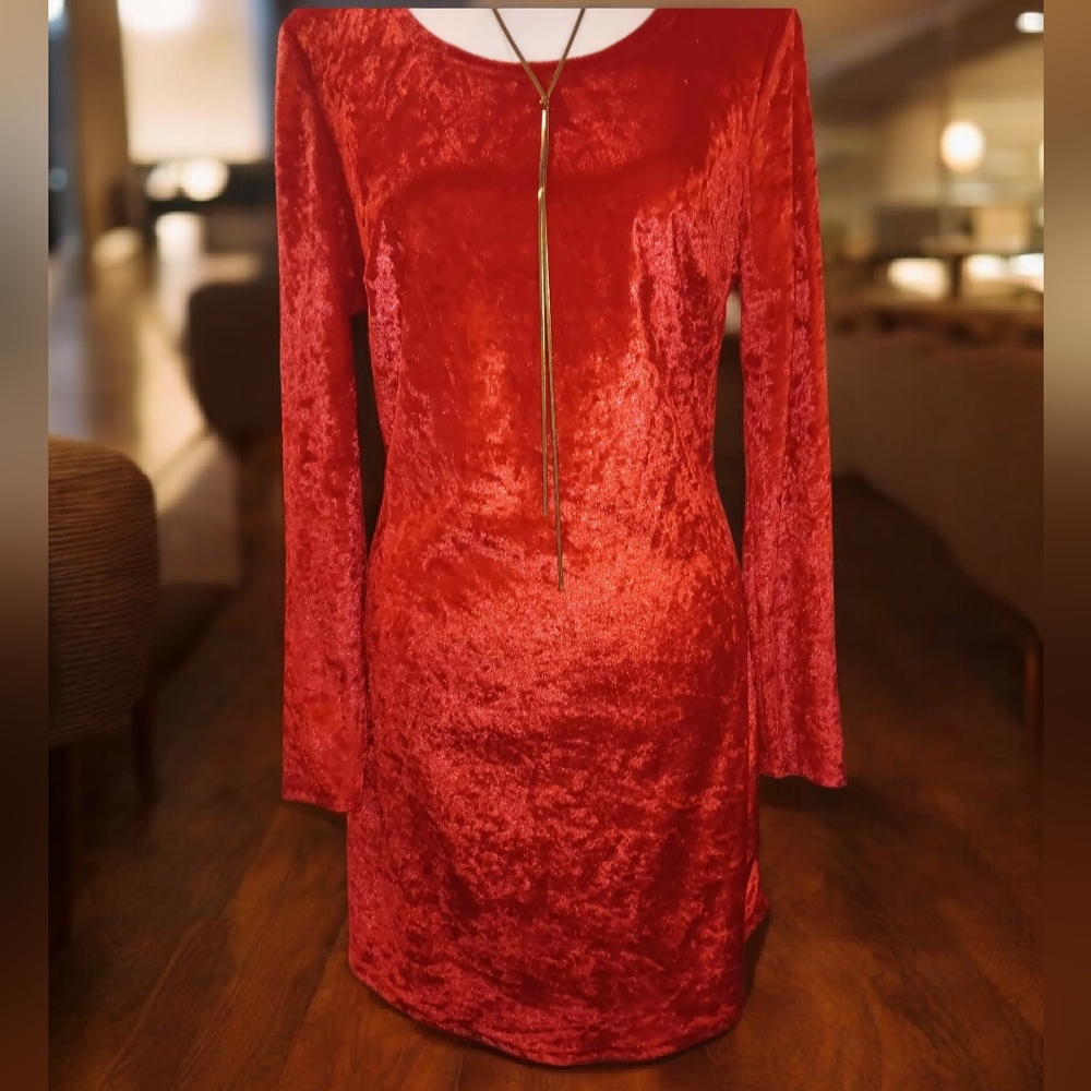 No Boundaries Crimson Velvet Long Sleeve Dress